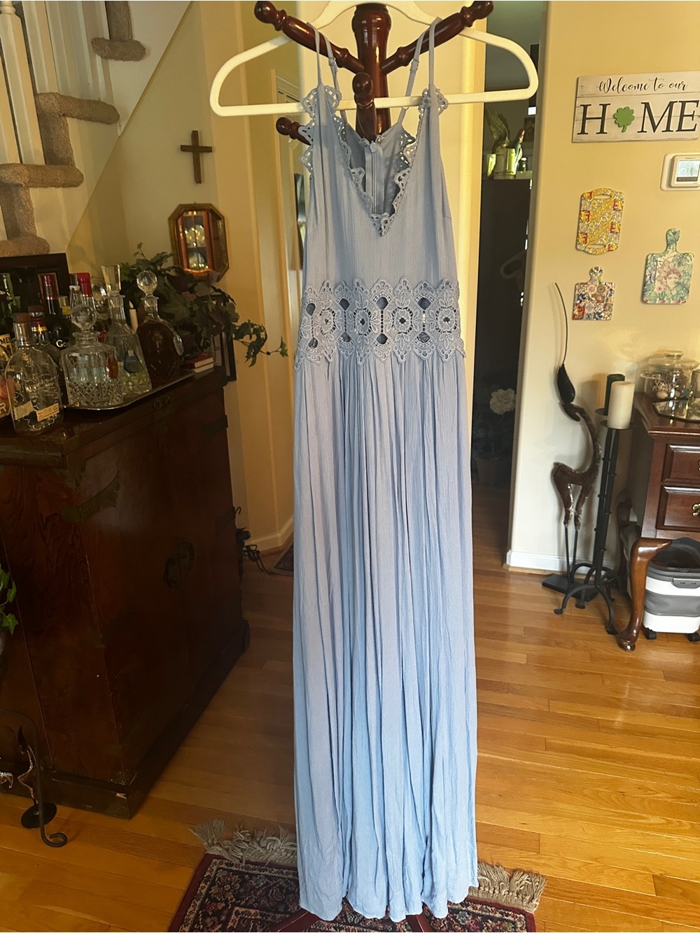Lulu's Light Blue Crochet-Waist Maxi Dress
